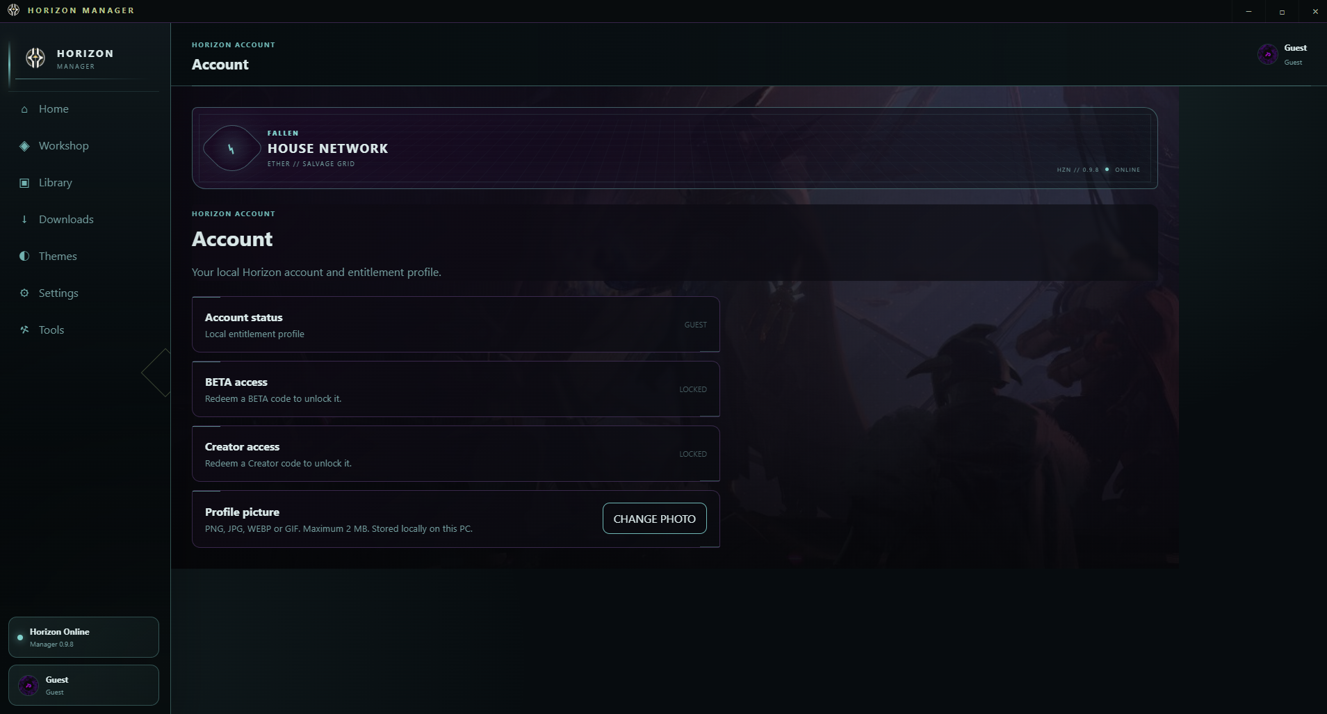 Horizon Manager Account page