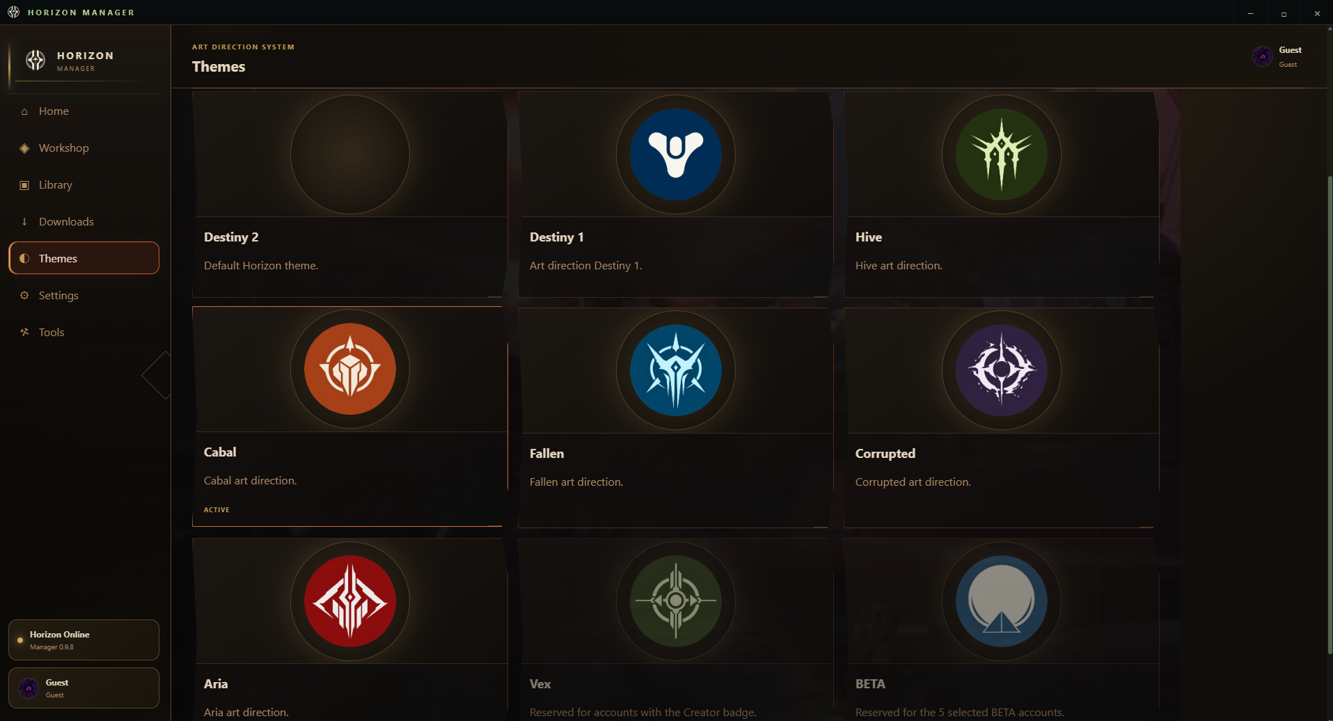 Horizon Manager Themes page